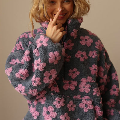 Azelma – Long-Sleeve Fleece Sweater with Floral Pattern