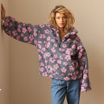 Azelma – Long-Sleeve Fleece Sweater with Floral Pattern